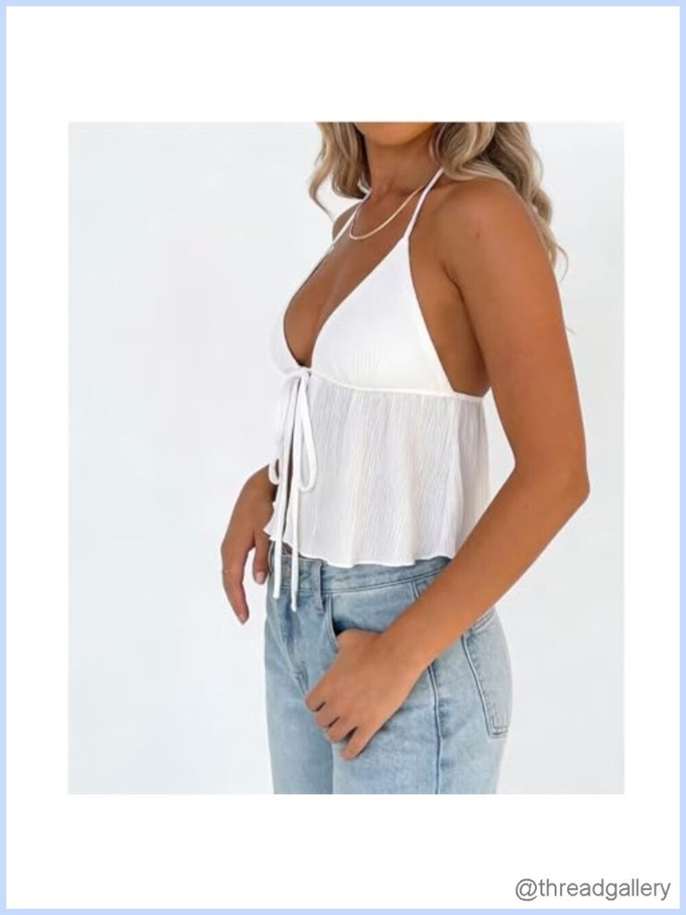 Sexy Tie Front Halter Crop Top Y2k Flowy Split Cami - Picture 5 of 6